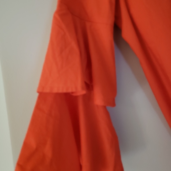 Coral Red Blouse with ruffle sleeves - Picture 2 of 3